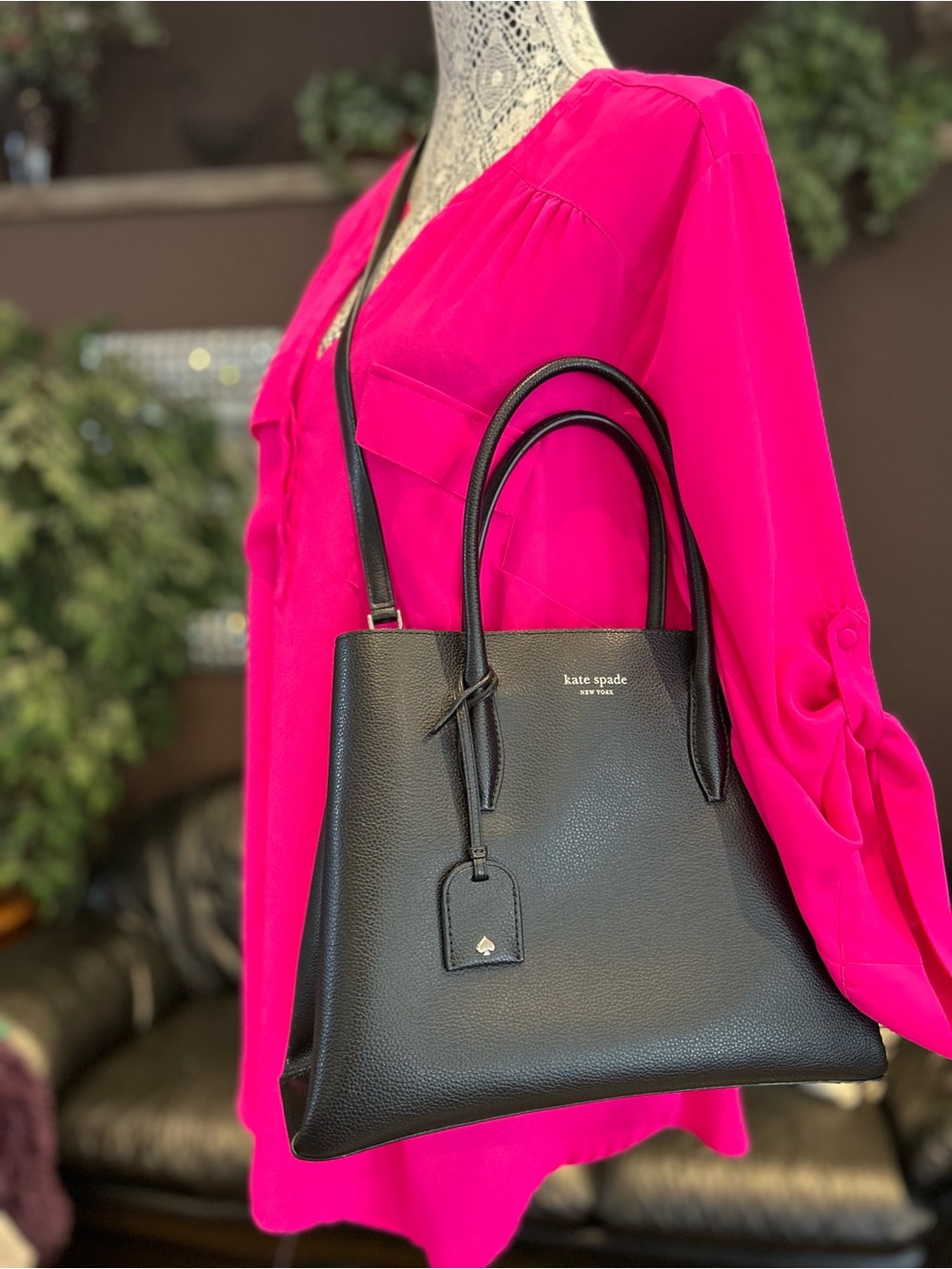 Kate Spade  Black Leather Tote with Removable Strap